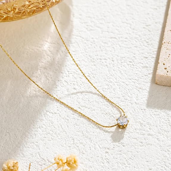 Glint & Gossip Gold-Tone Solitaire American Diamond Pendant Necklace