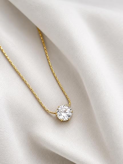 Glint & Gossip Gold-Tone Solitaire American Diamond Pendant Necklace