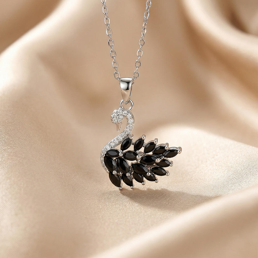 Trendy Swan Pendant Necklace with Crystal Stones & Cubic Zirconia Stylish Designer Jewelry Gift for Girls & Women