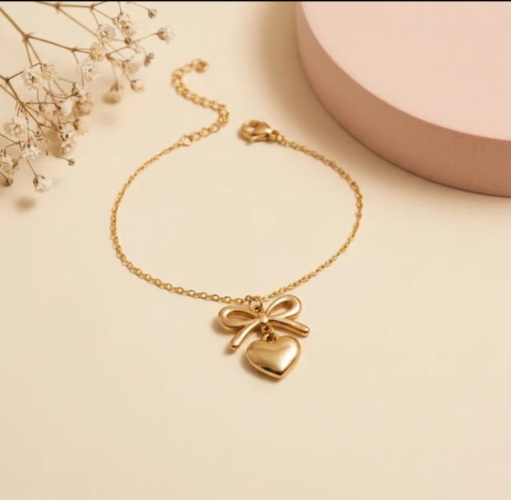Stainless Steel Bow/Heart Drop Bracelet