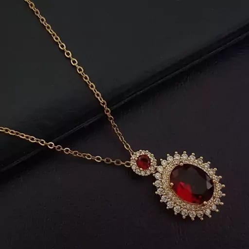 Gold Finish Red Crystal Pendant Chain |Refined Beauty Elegant Festive & Party Wear