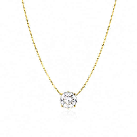 Glint & Gossip Gold-Tone Solitaire American Diamond Pendant Necklace