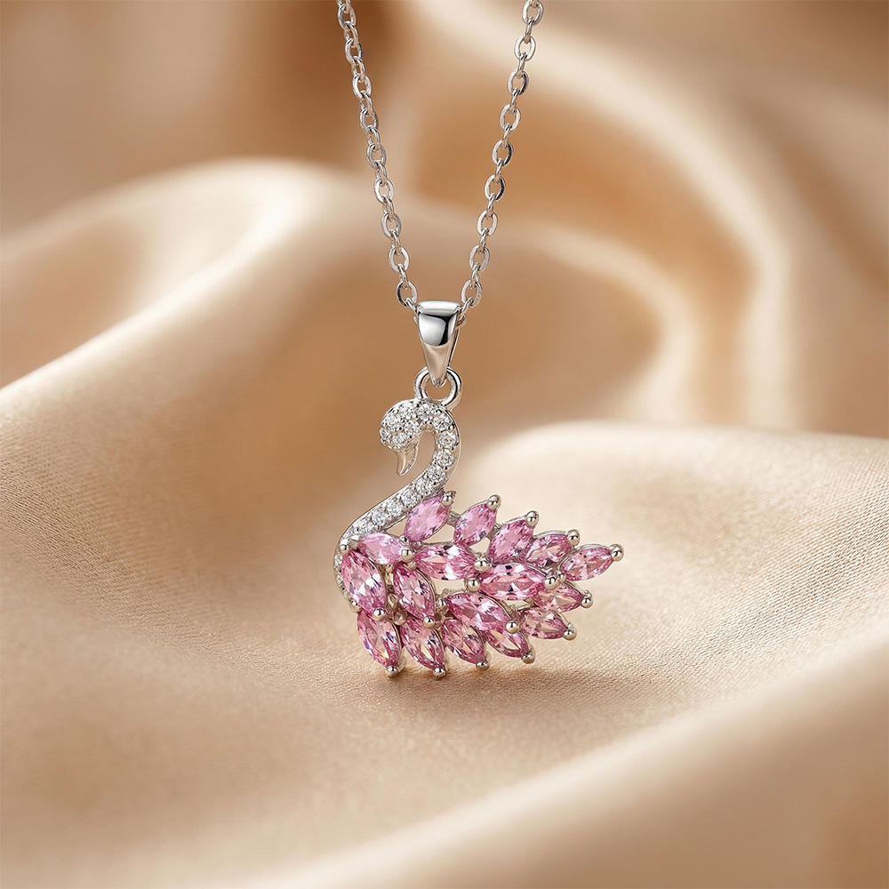 Trendy Swan Pendant Necklace with Crystal Stones & Cubic Zirconia Stylish Designer Jewelry Gift for Girls & Women